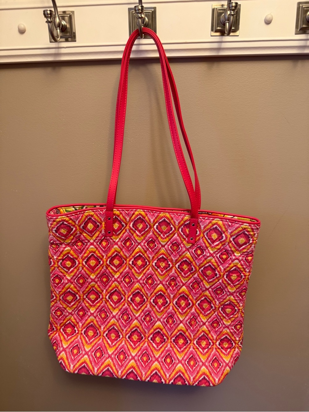 Vera Bradley Pink and Orange Diamond-Print Tote